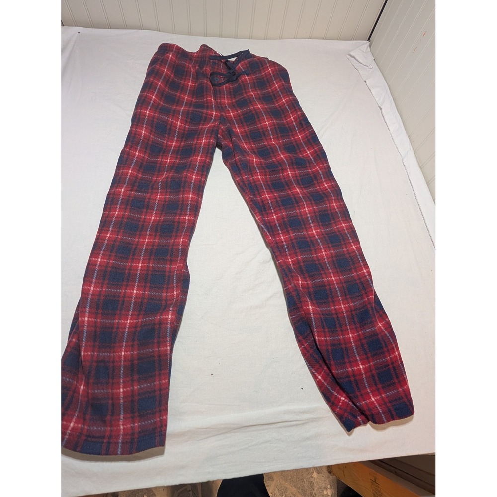 Fruit of the Loom Mens Red Blue Plaid Fleece Pajama Pants Small KNOFL593MFE